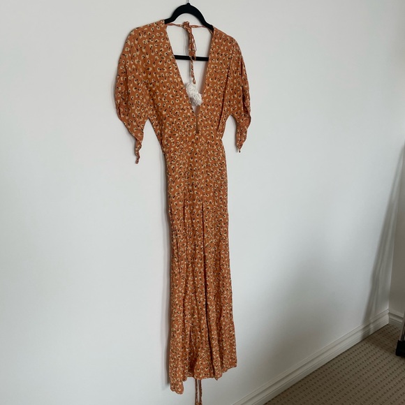 Faithfull the Brand Cedric Orange Floral Jumpsuit - Size XS - Picture 3 of 12